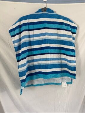 Kids Hooded Beach Poncho - Blue & White Stripes